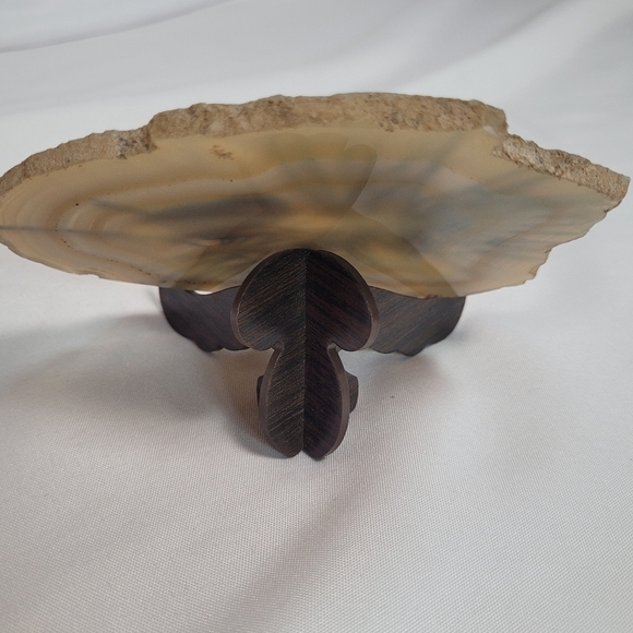 VTG Hand Painted Bird Scene On Agate Signed by Artist w/Stand - Picture 4 of 9